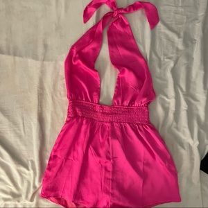 New without tag Luella Halter Romper in Fuchsia (HOT PINK) Size XL by Superdown